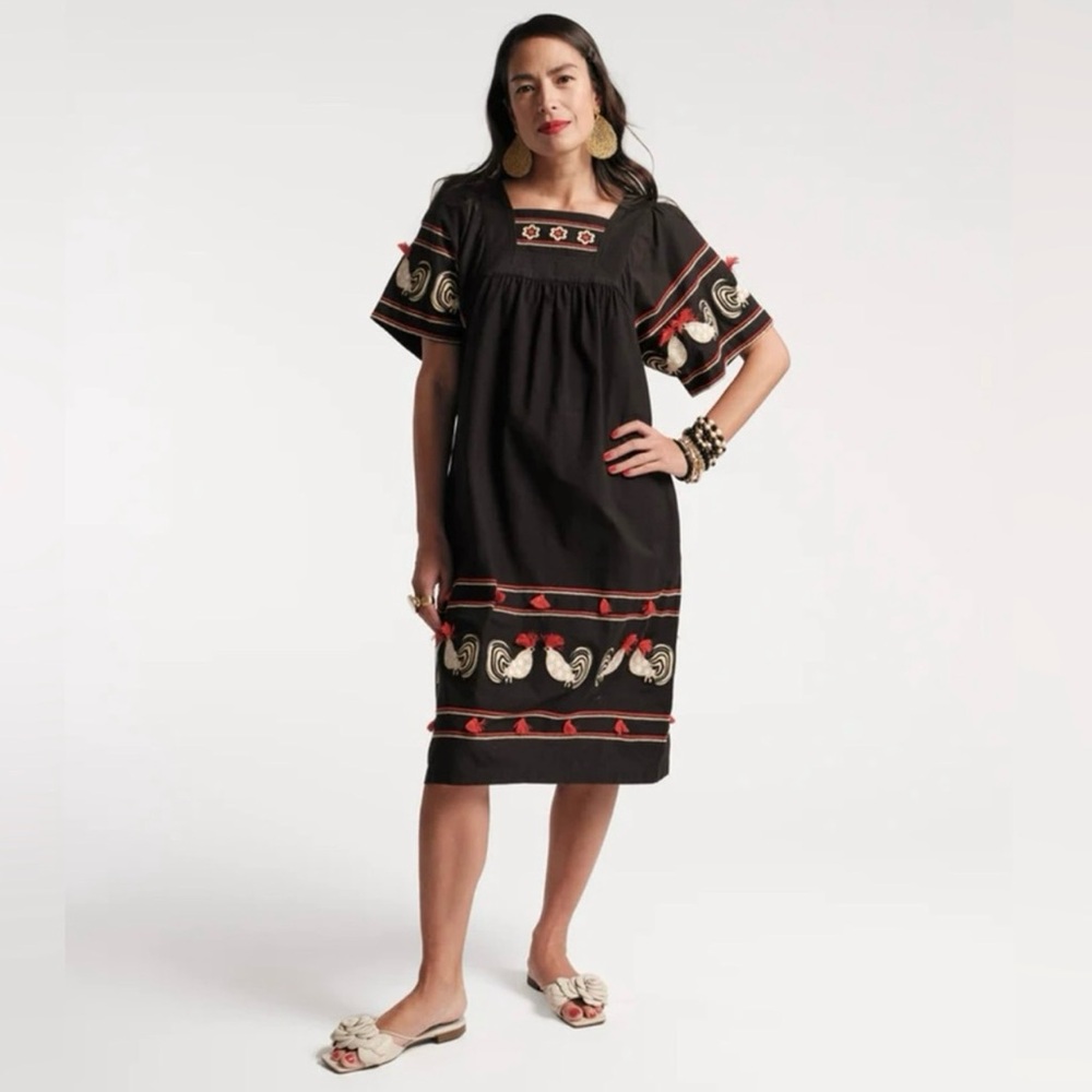 Frances Valentine Picnic Cheeky Chick Embroidered Dress Black NWOT Size 1X
